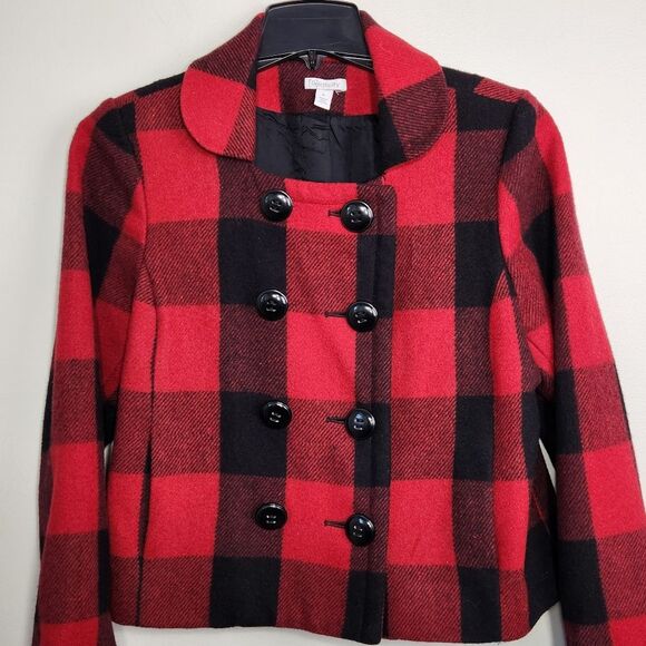 Relativity Jacket Buffalo Check Size PL Red and Black Plaid Wool warm cute - Picture 3 of 10